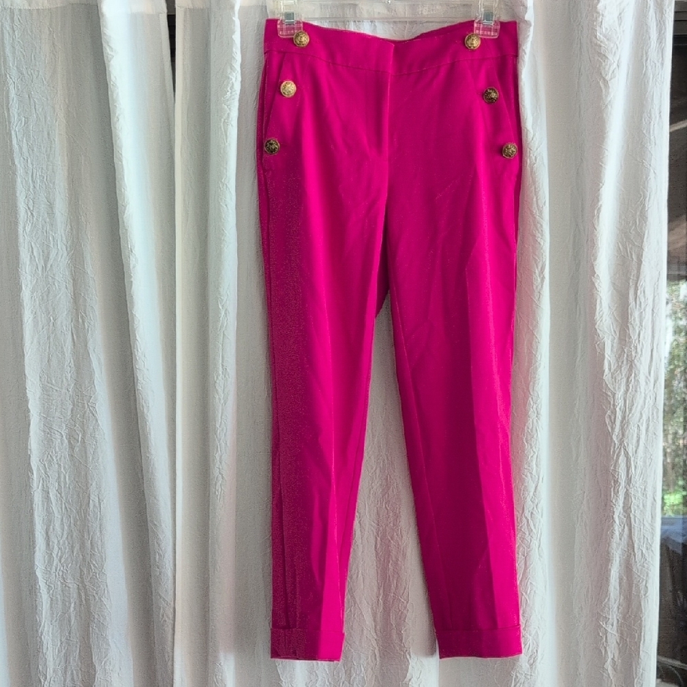LOFT Vibrant Pink Ankle Pants with Gold Buttons